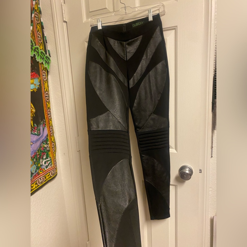 Retro Apocalyptic Pleather patch straight leg pant club exx